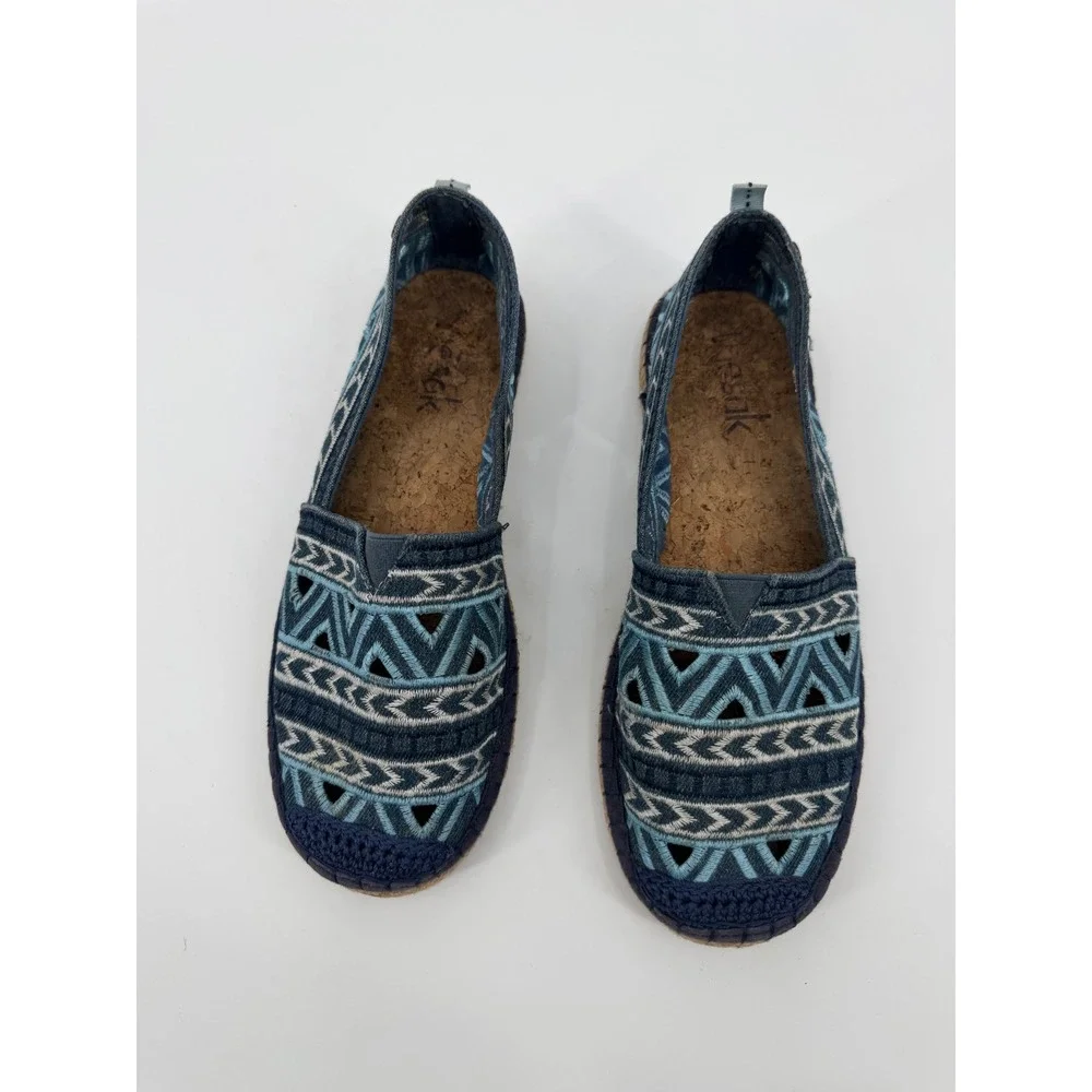 The Sak Blue Embroidered Espadrille Flats Geometric Cut Out Slip On Shoes 8 - Picture 2 of 8